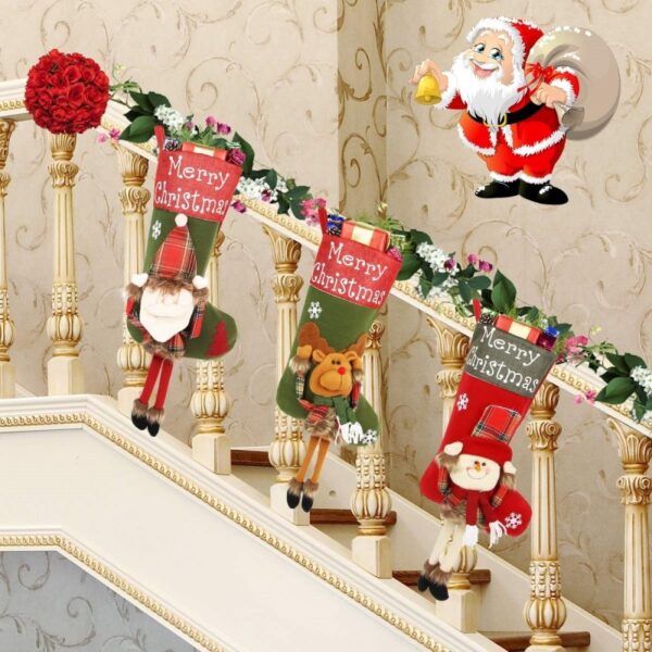 2024 New Year Xmas Big Stockings Set Decorations Christmas 3D Plush Big Sock Christmas Tree Pendant Decorating Supplies - Image 6