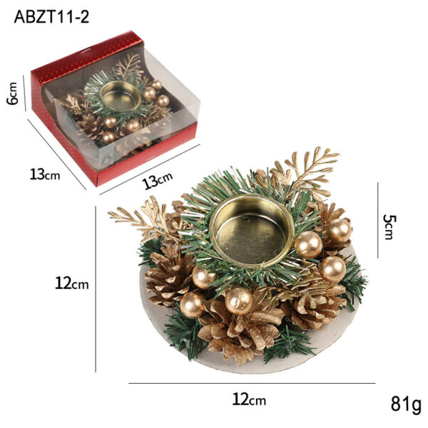 Christmas Candle Metals Candlestick Wreath Artificial Pinball Pinecone Candle Holder Fake Leaves Xmas New Year Home Table Decor - Image 2