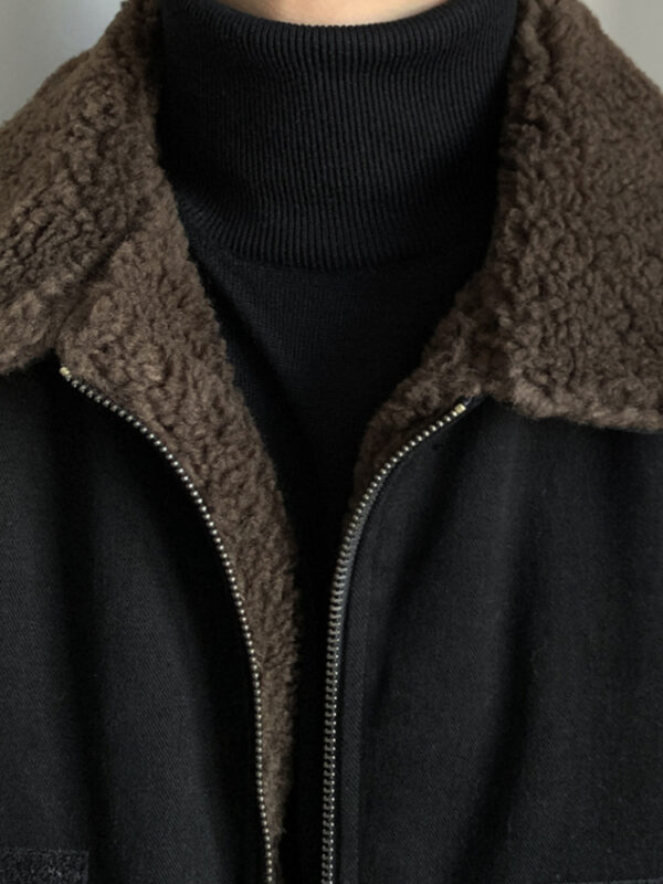 Autumn And Winter Thickening Men's Jacket Casual Korean Retro Pu Shuai Fleece-lined Lamb Wool Lapel Short Coat - Image 4