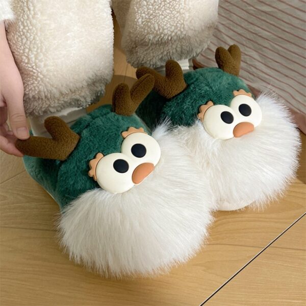 Cute Cartoon Christmas Deer Cotton Shoes Winter Indoor Floor Home Slippers Half-covered Heel Warm Plush Shoes Women - Image 7