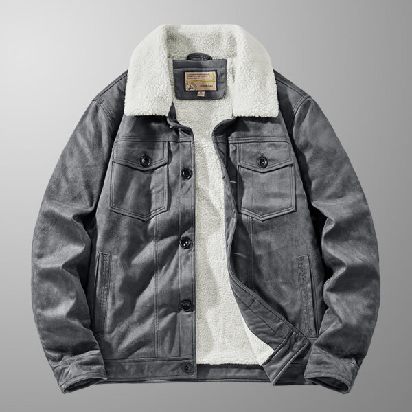 Autumn And Winter Suede Fabric Jacket Men's Fleece-lined Padded Lapel More Pockets - Image 5