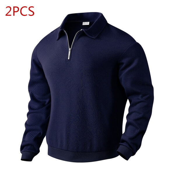 Lapel Jacquard Half-zipper Sweatshirt Fashion Solid Color Long-sleeved Tops For Men Clothing - Image 5