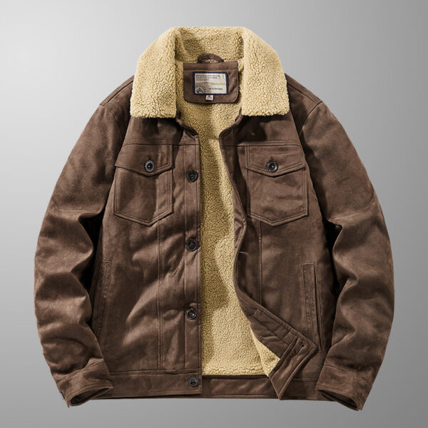 Autumn And Winter Suede Fabric Jacket Men's Fleece-lined Padded Lapel More Pockets - Image 2