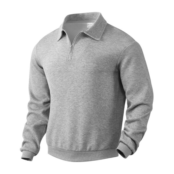 Lapel Jacquard Half-zipper Sweatshirt Fashion Solid Color Long-sleeved Tops For Men Clothing - Image 10