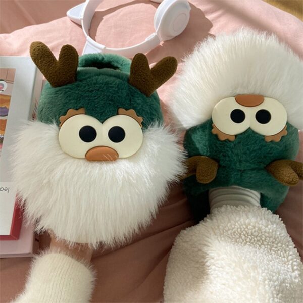 Cute Cartoon Christmas Deer Cotton Shoes Winter Indoor Floor Home Slippers Half-covered Heel Warm Plush Shoes Women - Image 5