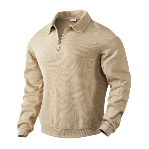 Lapel Jacquard Half-zipper Sweatshirt Fashion Solid Color Long-sleeved Tops For Men Clothing - Image 4