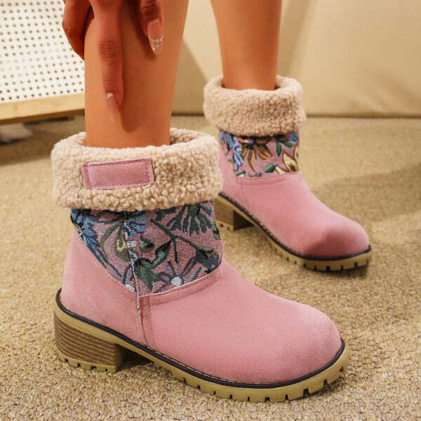 Flowers Embroidered Snow Boots Ethnic Style Platform Thick Square Heel Mid-tube Boot Winter Warm Cotton Shoes For Women - Image 7