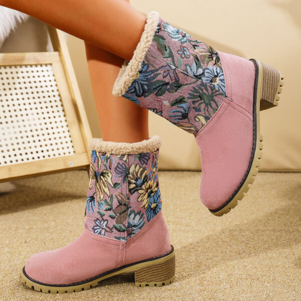 Flowers Embroidered Snow Boots Ethnic Style Platform Thick Square Heel Mid-tube Boot Winter Warm Cotton Shoes For Women - Image 9