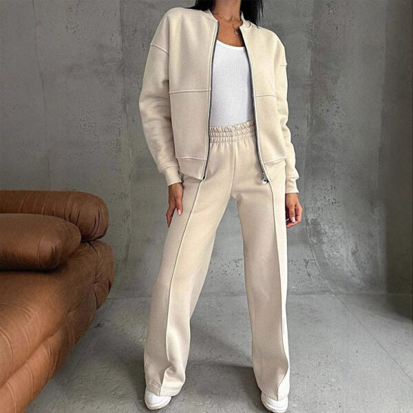 Women's Sports Suits Zipper Jacket And Wide Leg Pants Two-piece Set - Image 3