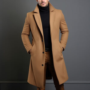 Men's Mid-length Trench Coat Fall Winter Slim Pockets Single-breasted Collar Jacket Casual Business Comfortable Overcoat Clothing