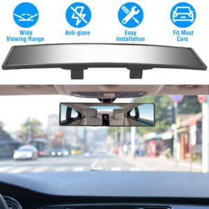 Car Rearview Mirror 11.4in Interior Clip-on Curve Convex Panoramic Anti-glare Rear View Mirrors With Wide Viewing Range For Cars SUVs Trucks Vehicles