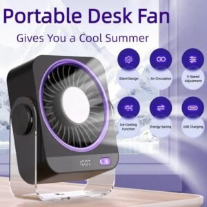 Rechargeable USB Desk Fan With Cooling Function 5 Speeds Quiet Portable Fan With Digital Display For Bedroom Office Travel
