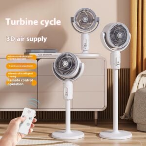 Remote Control Air Circulator Fan - 3D Oscillating Turbine Design Quiet Energy Saving Floor Standing Bladeless Cooling for Home Office Bedroom Use