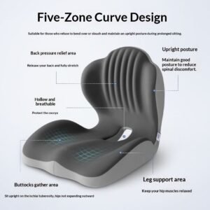 Ergonomic Lumbar Support Seat Cushion - Posture Correcting Memory Foam Chair Pad for Students Office Home Use