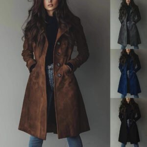 Women's Long Trench Coat - Casual Loose Fit Fall Winter Outerwear Jacket For Daily Wear