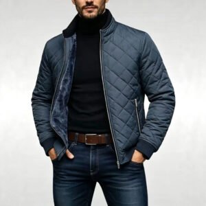 Men's Diamond Plaid Quilted Cotton Jacket Casual Padded Warm Winter Outerwear With Thick Insulation Clothing